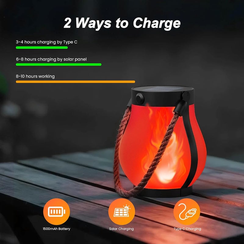 Hompavo Gen2 Solar Lanterns Outdoor Waterproof with Realistic Flickering Flame, Dual Charging (USB/Solar) & 2 Modes - Decorative Hanging/Table Lights for Patio Garden Porch Halloween Decor, 2/Red - Image 4